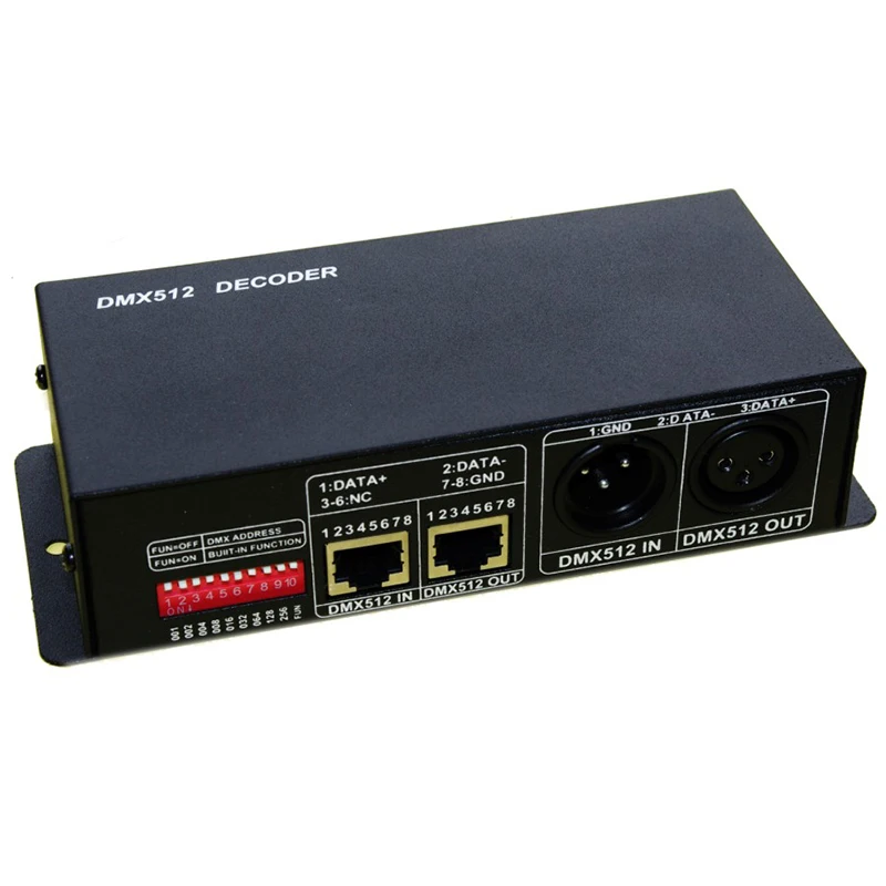 

DC 12V 24V 4CH DMX 512 декодер 4A * 4CH 16A Max 4 CMOS drian-open выход Светодиодный контроллер для светодиодной ленты RGBW