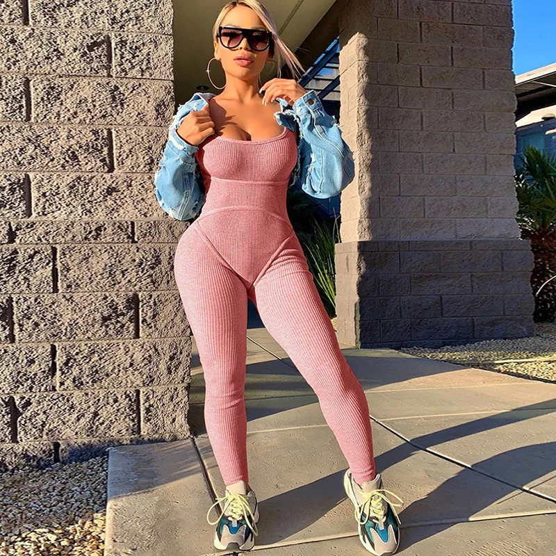 Женский трикотажный Облегающий комбинезон GACVGA в рубчик женский летний