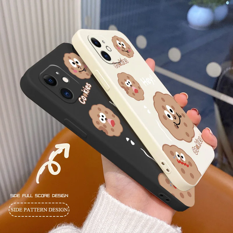 

Biscuits Liquid Silicone Phone Case For iPhone 12 Pro Max Mini 11 Pro Max X XR XS MAX SE2020 8 8Plus 7 6 6S Plus Soft Back Cover