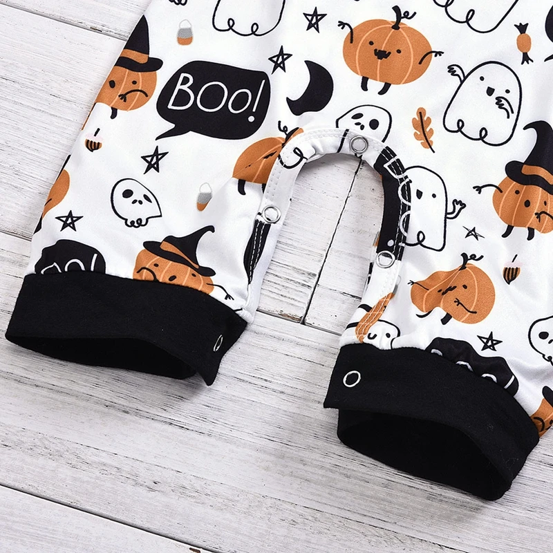 

Baby Halloween Clothes Cartoon Long Sleeve Pumpkin Letter Print Romper Jumpsuit Clothes 2019 New Design For Infant Baby 3-24M
