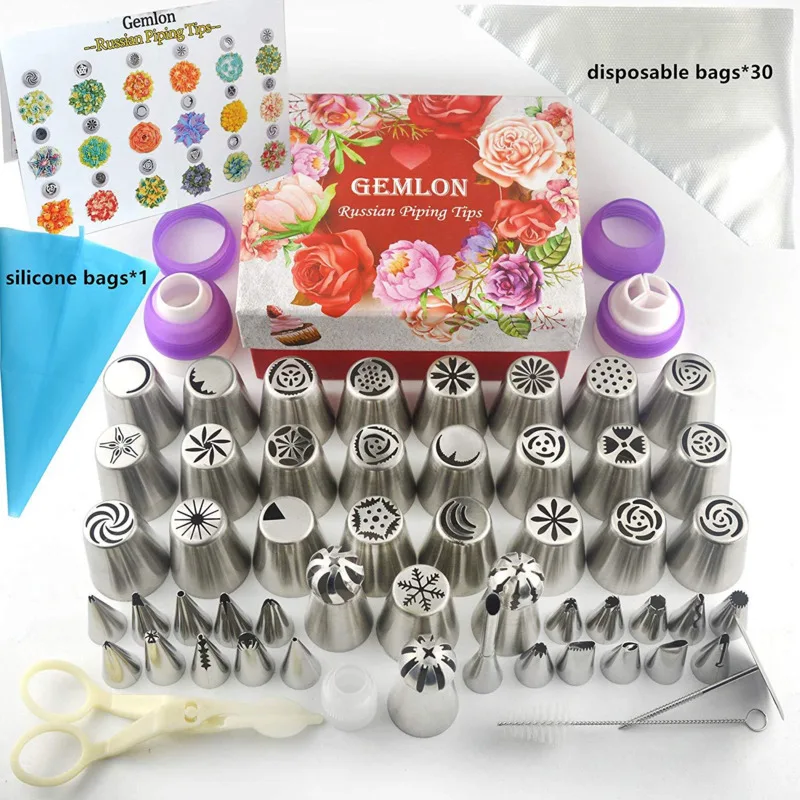 

88pcs Cake Decorating Tip Sets Stainless Russian Icing Piping Cream Confectionery Nozzles Pastry Bag Baking Tools Accessories