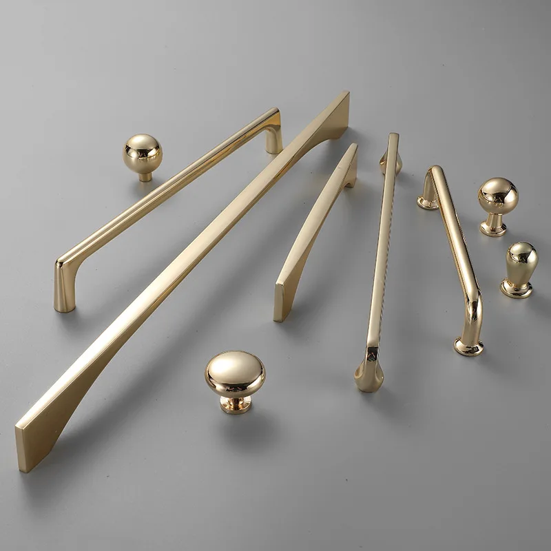 

Zinc Alloy Bright Gold Cabinet Pulls Light Luxury Stylish Kitchen Handles for Furniture Drawer Knobs Cabinet Hardware