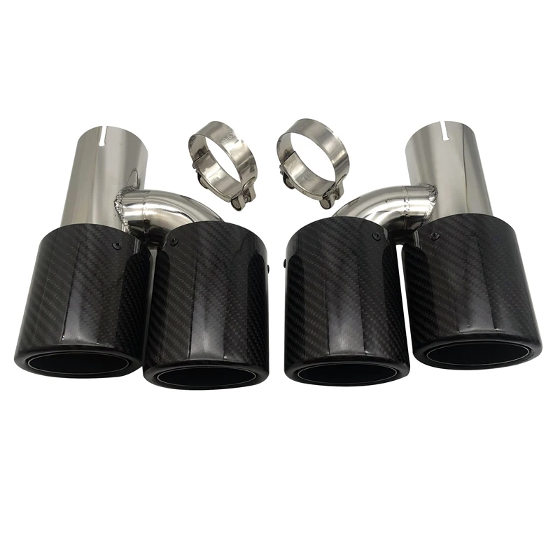 

car Exhaust pipe H-shaped double outlet nozzle carbon fiber twill bright surface curling tail throat 4 outlet silencer