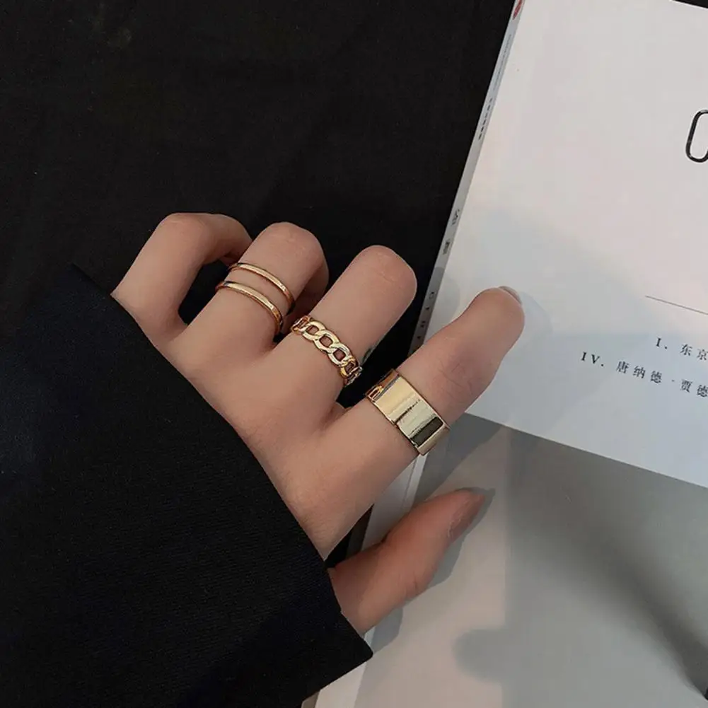 

70% Dropshipping!!3Pcs/Set Open Rings Retro Adjustable Alloy Punk Hip Pop Finger Rings Kit for Women