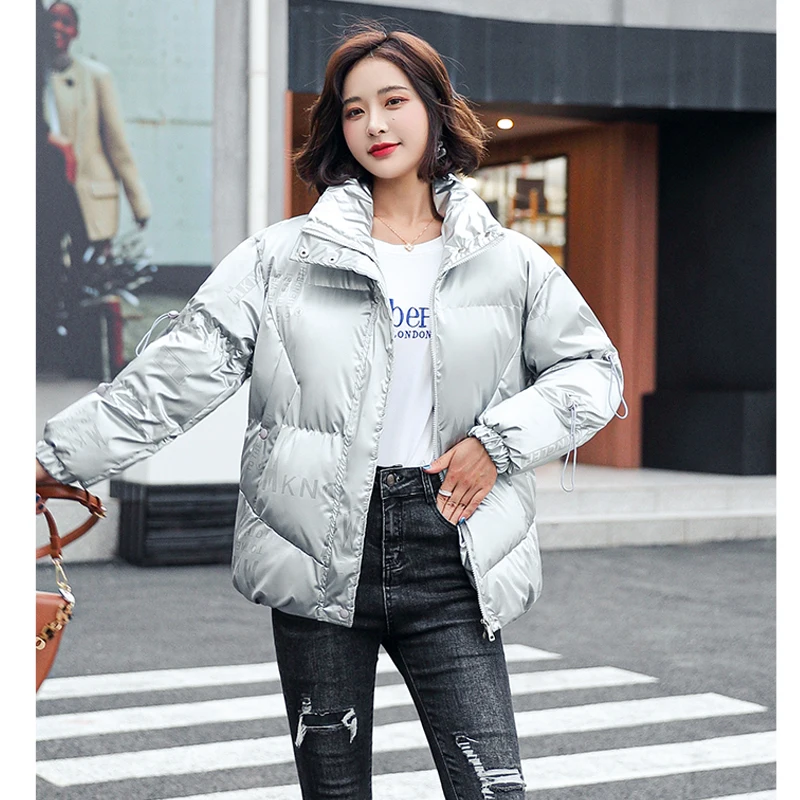 

Winter Thick Casual Woman's Puff Jacket Stand Collar Warm Female Cotton Padded Coat Short Style Plus Size for Ladies