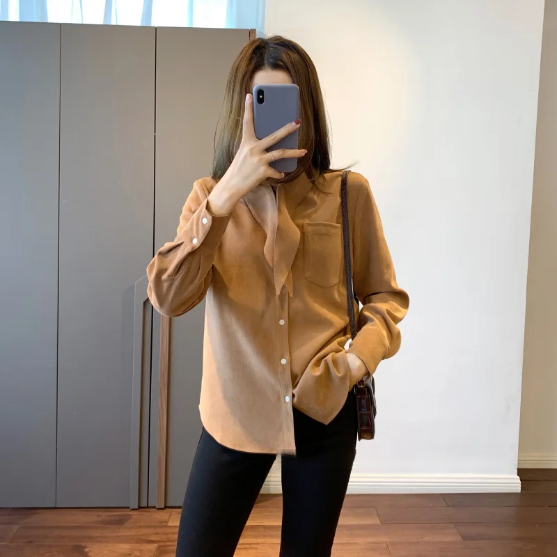 Новинка 2019 женская блузка с длинным рукавом и галстуком бабочкой на зиму