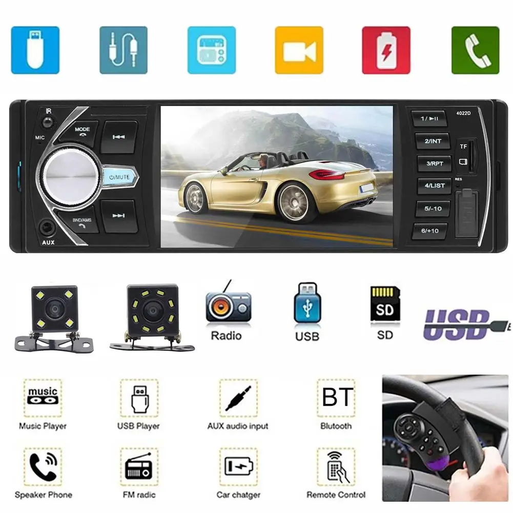 

4022D 4.1 Inch 1 Din Bluetooth FM Radio USB Car HD MP5 Handsfree Car MP5 Player Card Radio with Rearview LED Camera