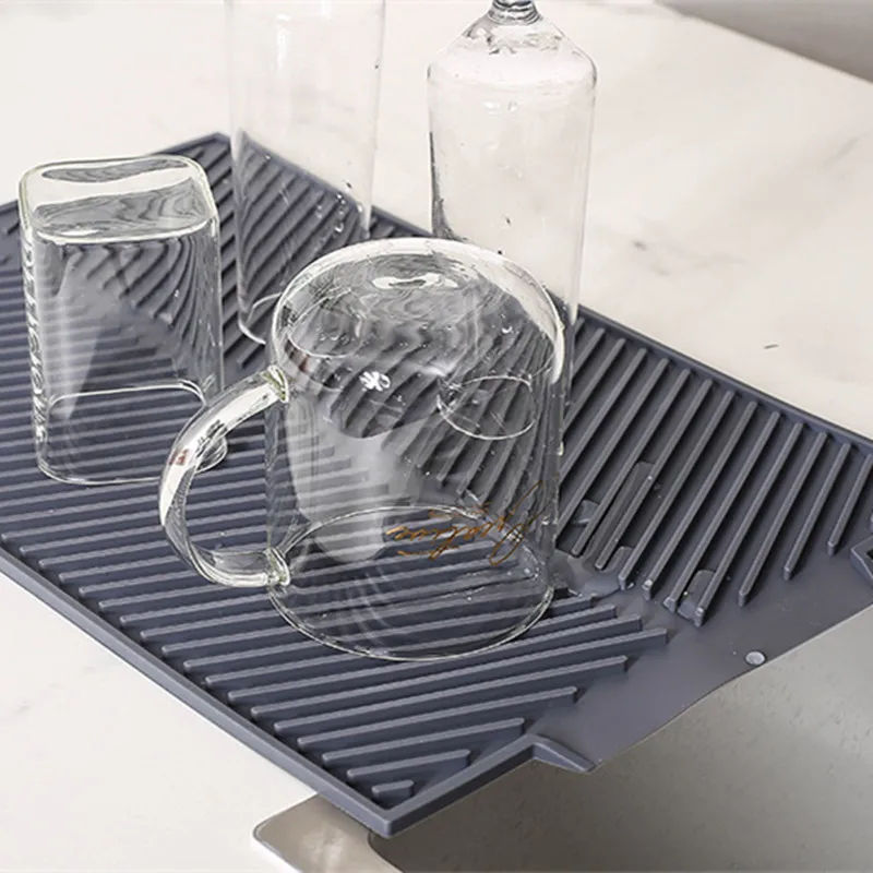 

Drain Mat Kitchen Silicone Dish Drainer Mats Large Sink Drying Worktop Organizer Drying Mat for Dishes Tableware