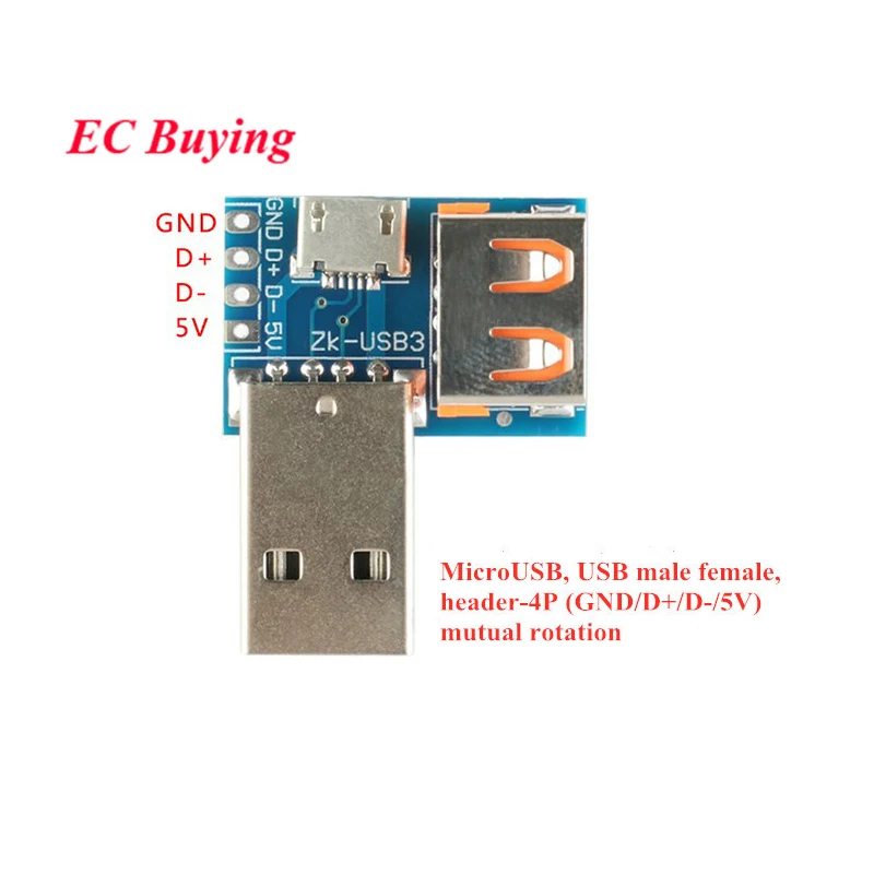 1 шт. Мини Micro Female Male USB to DIP адаптер плата Разъем конвертер 4P 5P 2,54 мм 3 4USB адаптер пластина печатная плата для Arduino