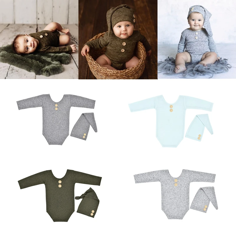 Baby Photography Clothing Knot Hat+Jumpsuit 2Pcs/set Baby Boy Photo Props Accessories Studio Infant Shoot Clothes Fotografia