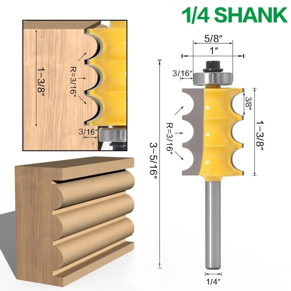 

1/4“ 6.35mm Shank Triple Bead Router Bit Three Beading Knife Woodworking Milling Cutter