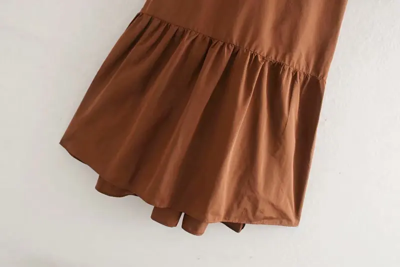 Женское летнее платье VOGUEIN с 3/4 рукавом и округлым вырезом горловины, коричневый цвет, длина миди, оптовая продажа.