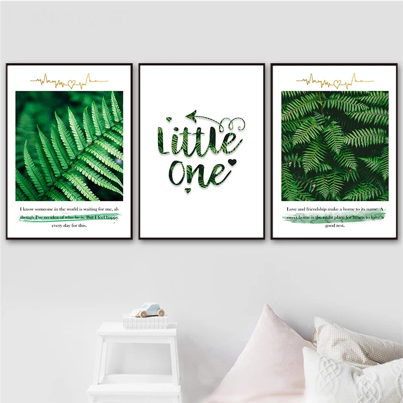 Скандинавские свежие зеленые листья приносят каждый день счастливый холст