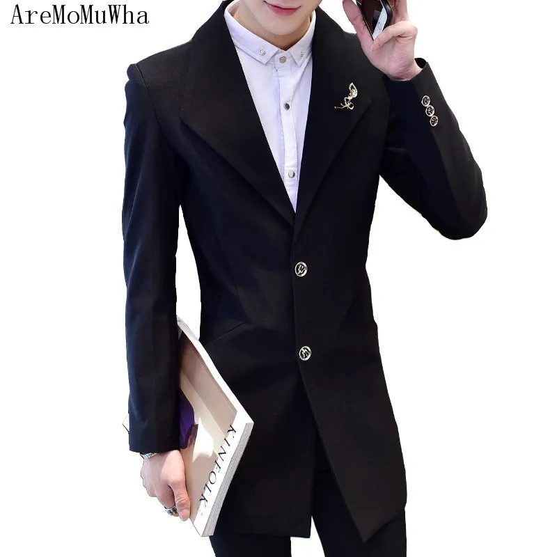 Мужской длинный Тренч AreMoMuWha Осенний маленький костюм в Корейском стиле плащ