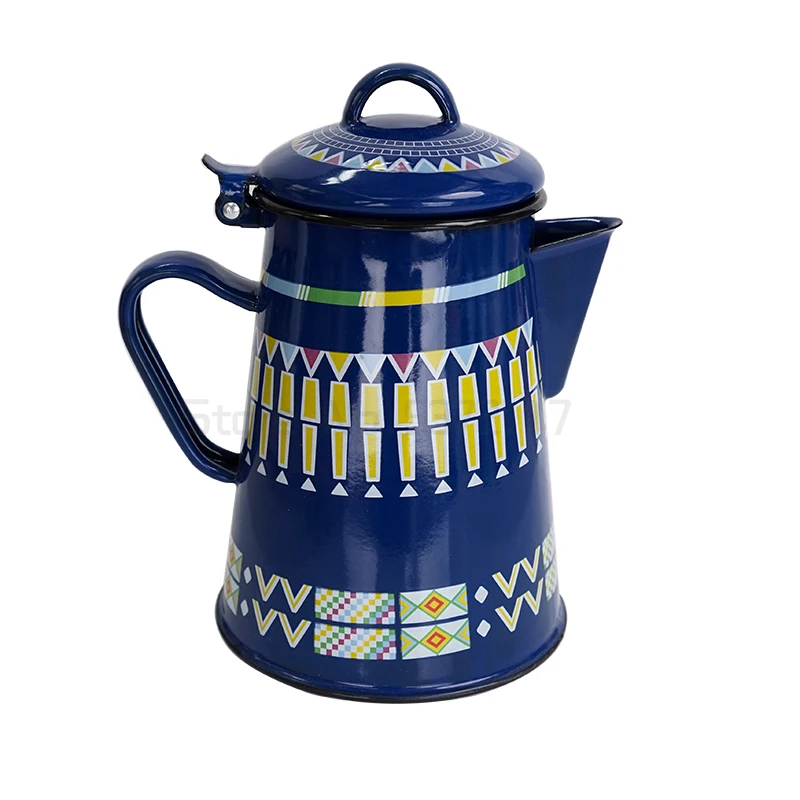 

Enamel Handle Pot Hand Coffee Maker Geometric Flower Starry Sky Enamel Pot Coffee Pot Enamel Kettle