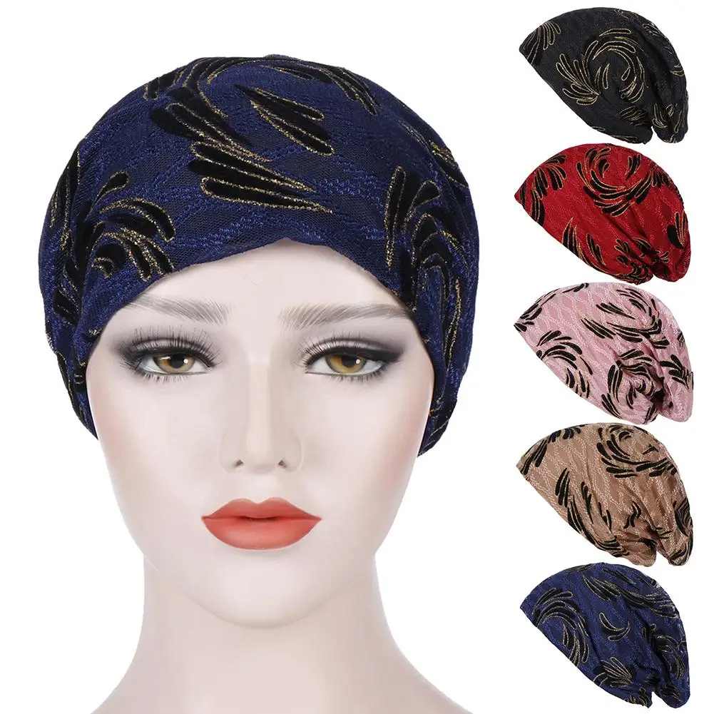 Мусульманский женский тюрбан с вышивкой листьев дышащая Кепка Chemo бандана