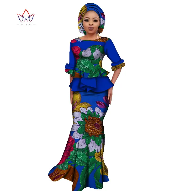 Африканская Дашики для женщин с О образным вырезом комплект юбкой натуральный в