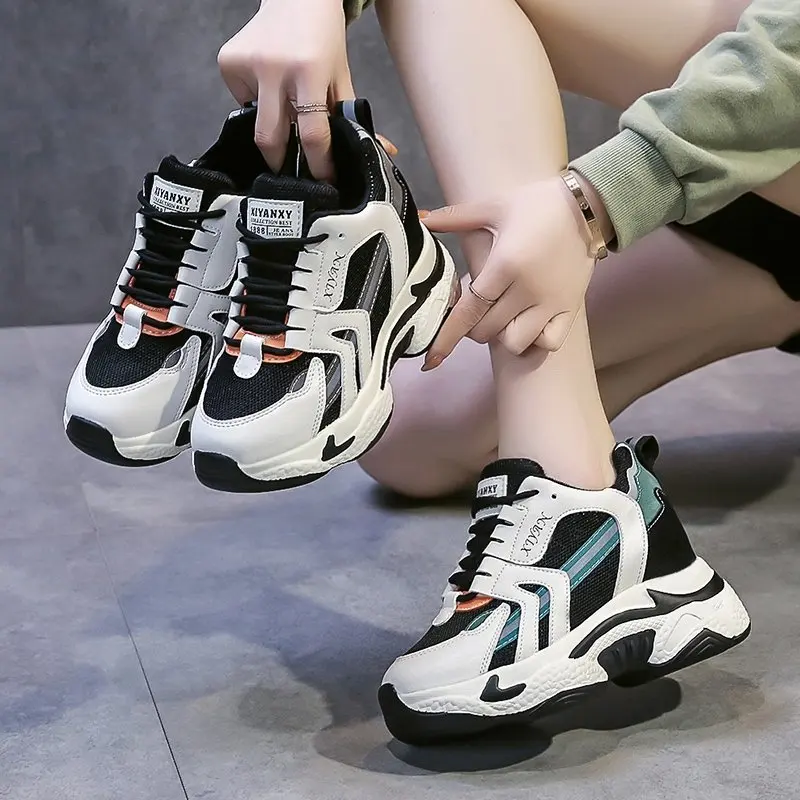 

Rimocy Thick Sole Height Increasing Women Sneakers Mix Color Chunky Platform Casual Shoes Woman Breathable Mesh Vulcanize Shoes
