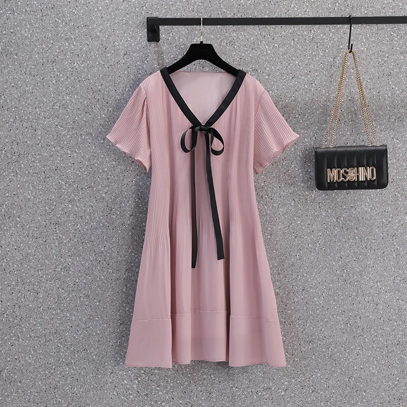 

2021 Summer New Korean Style Age Reducing Loose And Thin Pleated Dress Pink