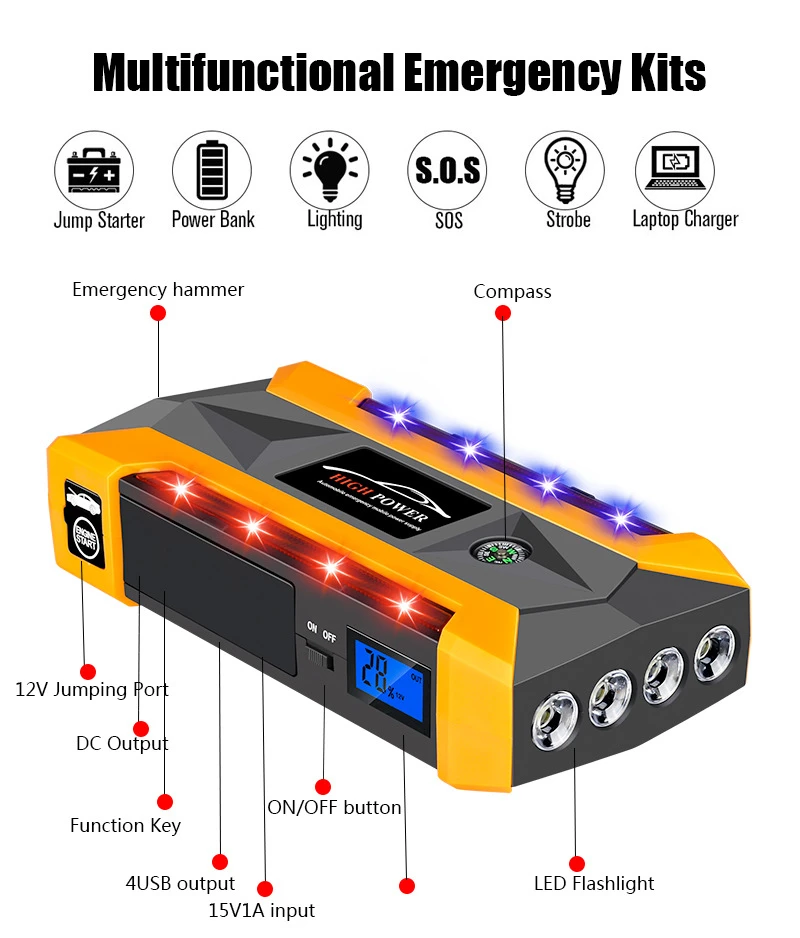 1000a car jump starter power bank 20000mah portable battery powerbank for phones tablets car emergency booster starting device free global shipping