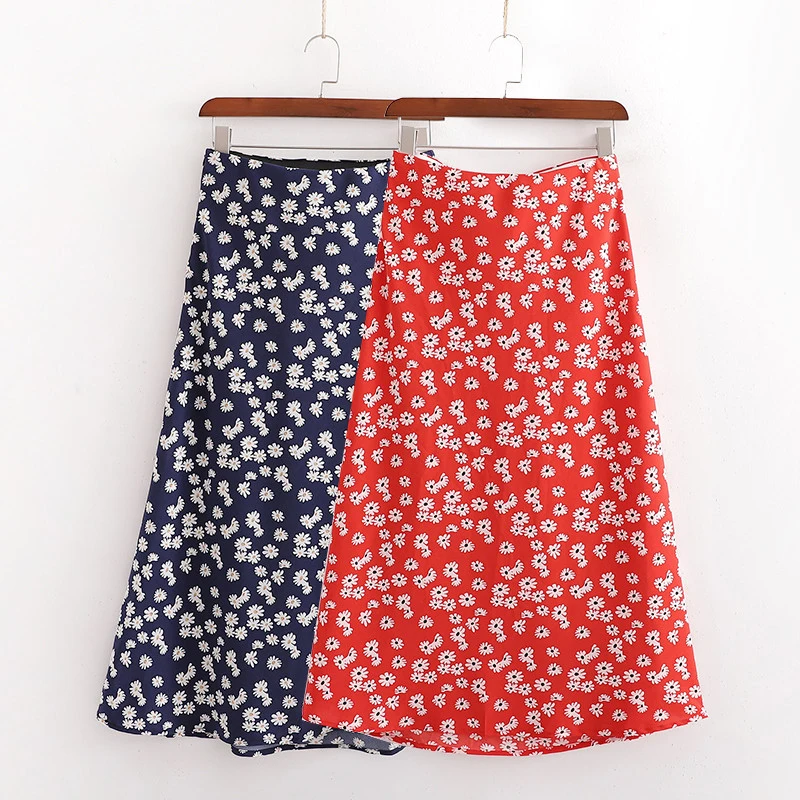 

summer women high waist fashion floral print beach style long skirts female 2020 chic lady french style silk stain skirt femme