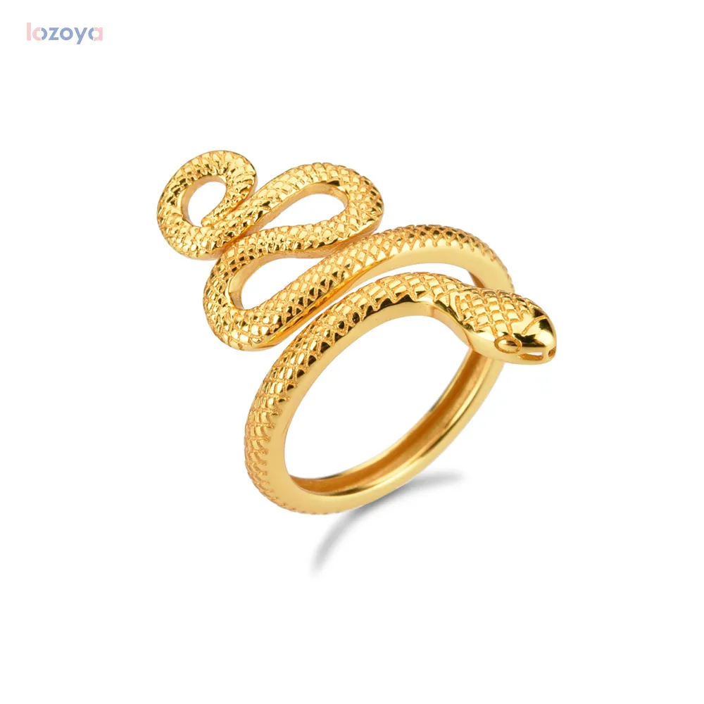 

LOZOYA 925 Sterling Silver Women Fine Ring Gold Adjustable Snake Rings Big Animal Resizable Luxury New Round Circle Jewelry