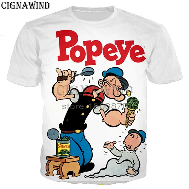 14 Модная дизайнерская футболка с мультяшным аниме Popeye для мужчин/женщин, футболки с 3D принтом, унисекс, футболка в стиле Харадзюку, уличная одежда, топы - Цвет: 14