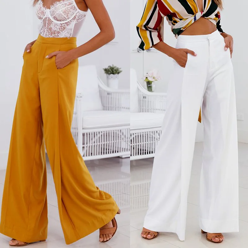 2018 Для женщин сексуальный Повседневное застежка молния брюки с широкими