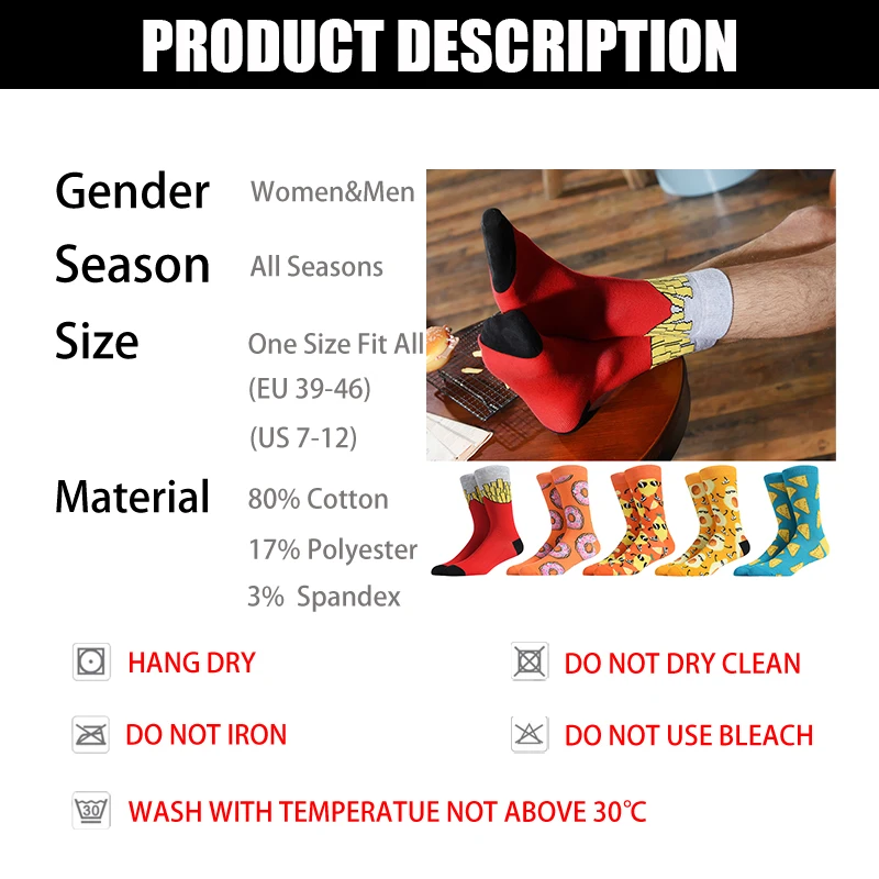 

Quality Men's Socks Cartoon Chips Happy Funny Socks Autumn And Winter Warm Casual Long Christmas Men's Middle Tube Men Stockings