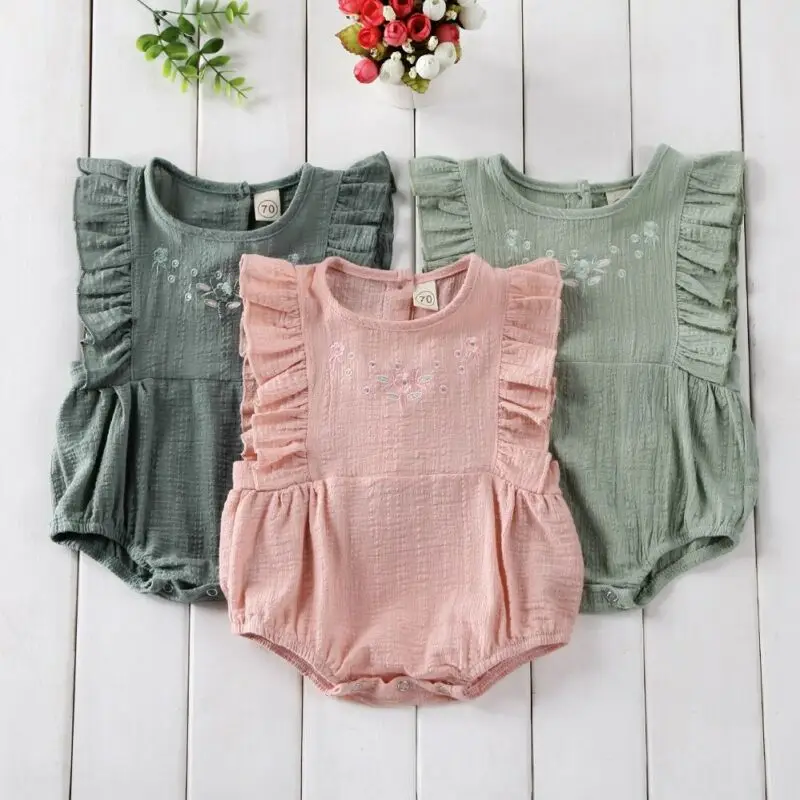 Детский комбинезон Милый Летний без рукавов с оборками и цветочным рисунком для