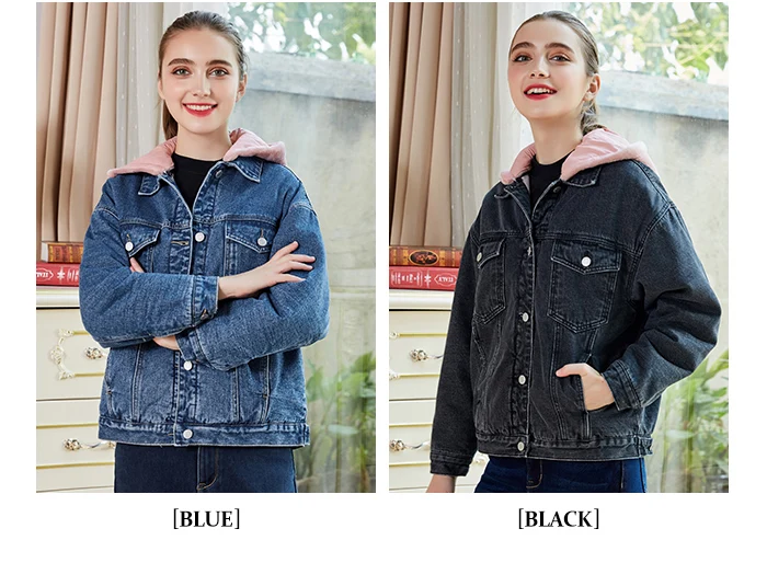 Женская джинсовая куртка с начесом LEIJIJEANS, теплая стильная куртка с розовым капюшоном, новая молодежная модель 9226R большого размера на зиму
