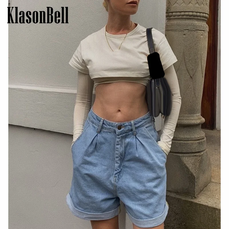 

1,4 KlasonBell короткая женская футболка из двух частей с длинным рукавом 2 цвета