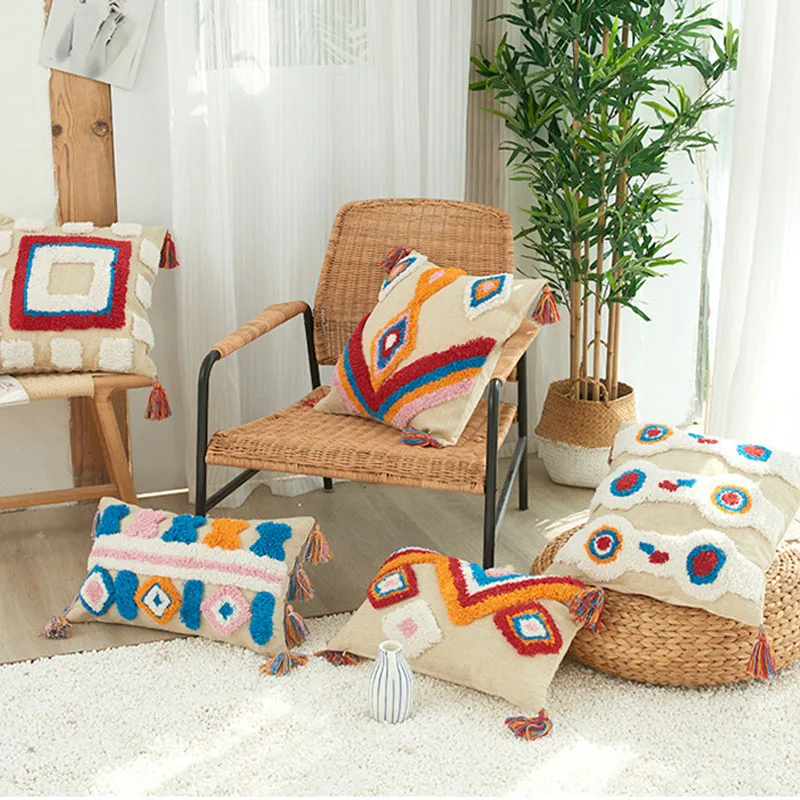 

1 шт. необычный чехол для подушки на талию, хлопковый мягкий удобный чехол для диванной подушки с кисточками, 45x45 см, 30x50 см