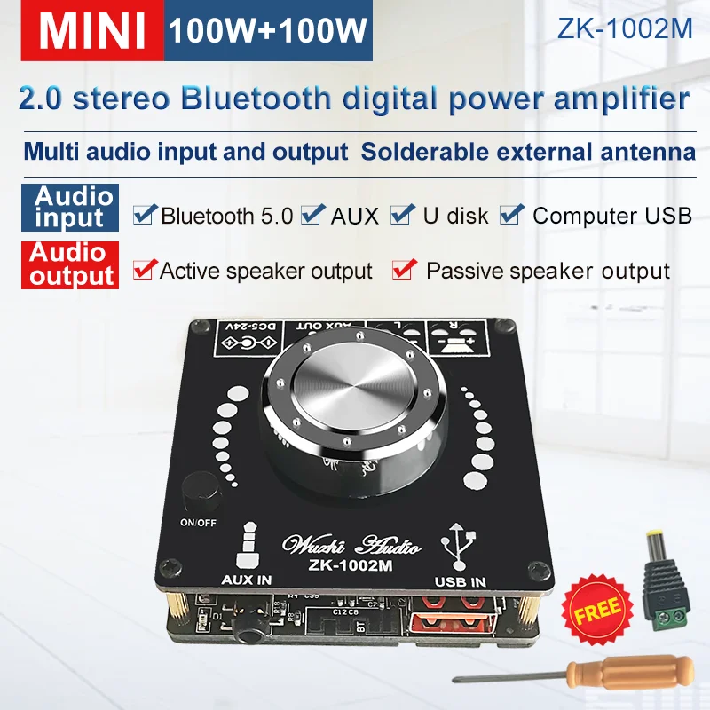 ZK 1002M 100W + Bluetooth 5 0 Плата усилителя мощности стерео усилитель домашний кинотеатр AUX