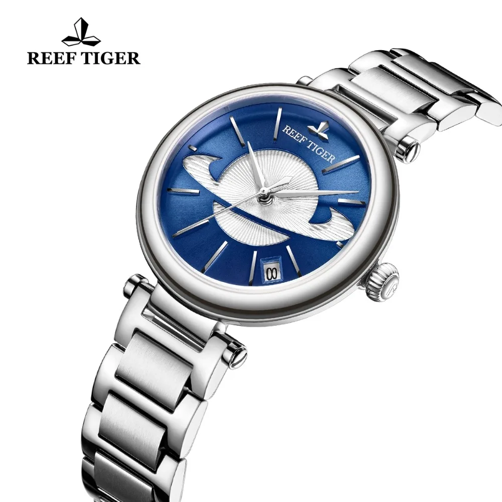 

Reef Tiger/RT Luxury Rose Gold Blue Watch for Ladies Luxury Creative Watch Waterproof Women Watch Relogio Feminino RGA1591