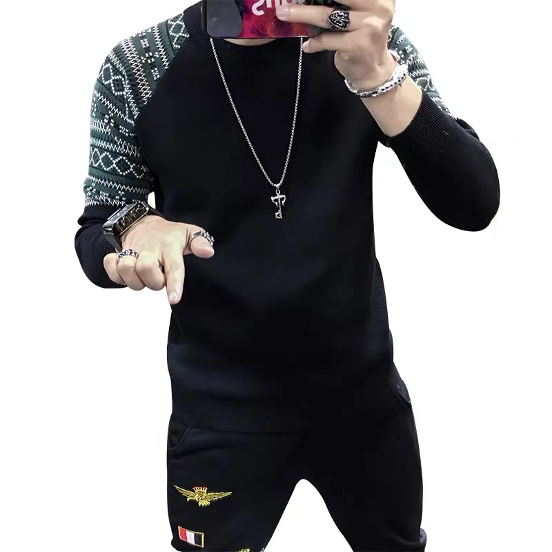 

Winter high quality round neck long sleeve sweater men's pullover slim wool
