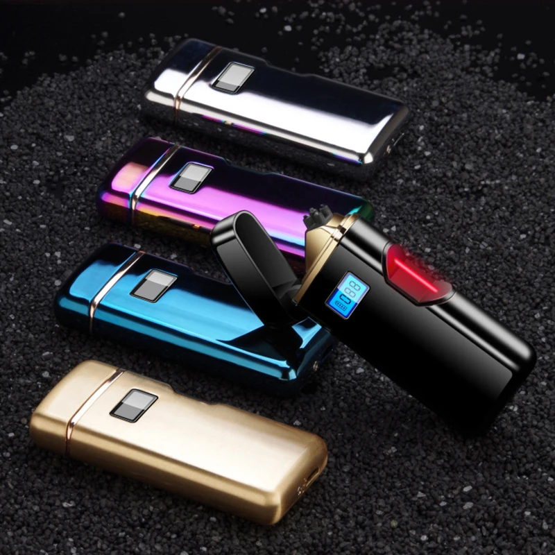

Infrared Induction Cross Double Arc Windproof USB Charging Lighter Double Arc Charging Creative Power Display Gadgets for Men