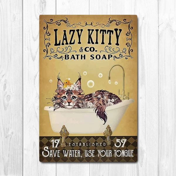 

Ретро жестяной знак Lazy Kitty Co. Bath, металлический настенный знак, плакат, украшение для стены, металлическая пластина 12*8 дюймов