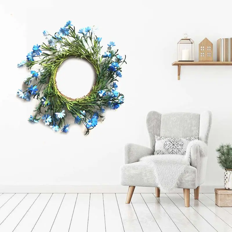 

Искусственные синие цветы, весенний венок, уличный венок для входной двери