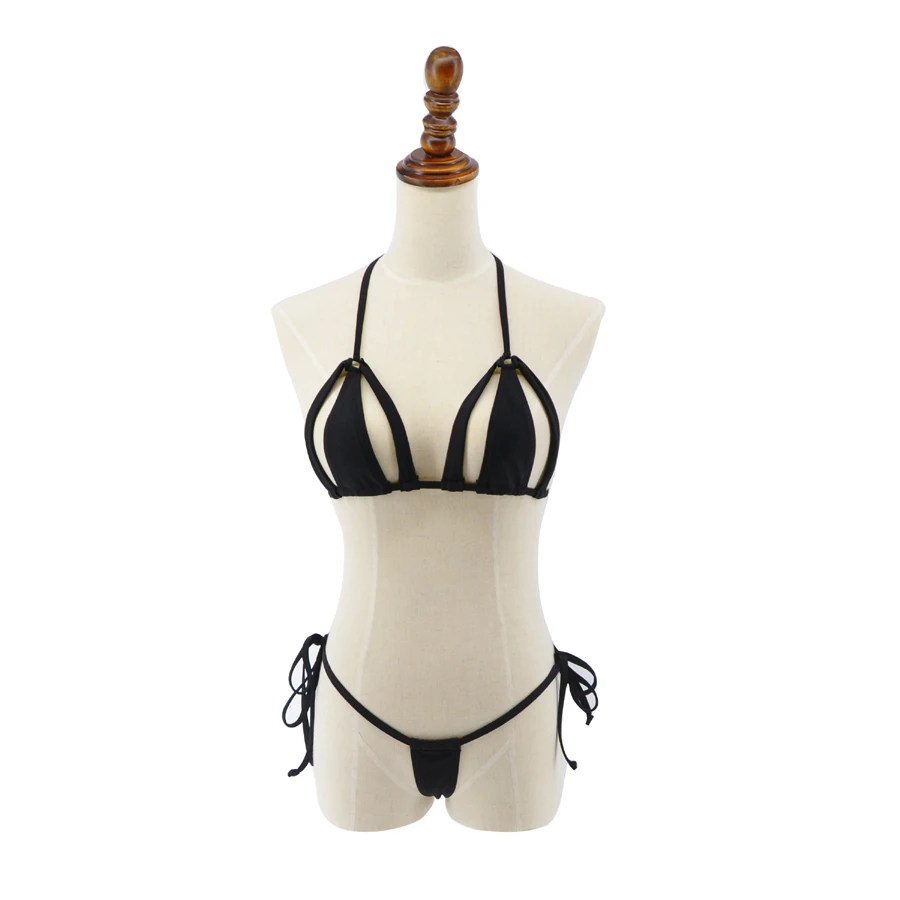 

Cut-Out Micro String Bikini Black Sexy Side Tie Thong Bottom Mini Tiny Extreme Bikinis for Women Beach Flirty Tanning Biquini