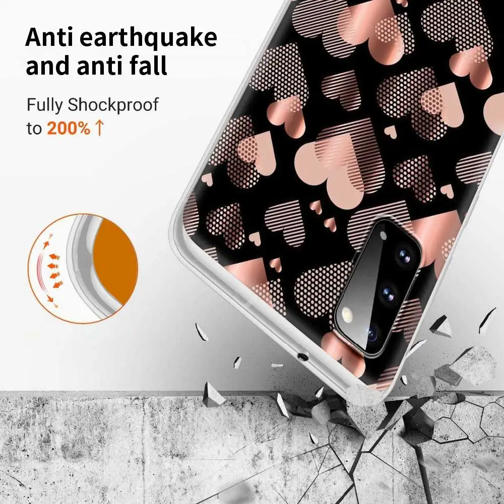 Gold Rose Gitter Love Heart Phone Case for Samsung Galaxy S20 FE S21 S9 S10 Plus Note 20 Ultra 10 Lite 9 Matte Tpu Back Cover