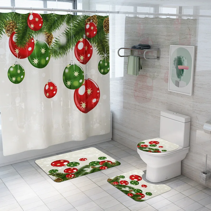 Merry Christmas Ванная комната Водонепроницаемая душевая занавеска в комплекте стойка для тряпок крышка ковра крышка унитаза набор ковриков для ванной