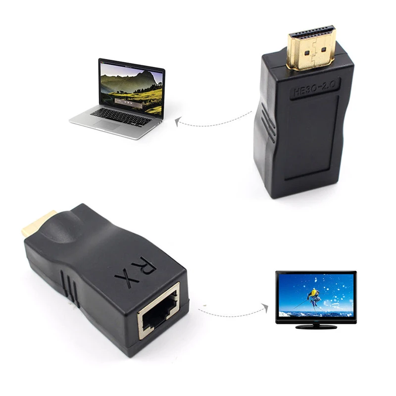 Высокое качество 2x4K 1080P 3D удлинитель через один 5e/6 RJ45 Ethernet конвертер US EU вилка |