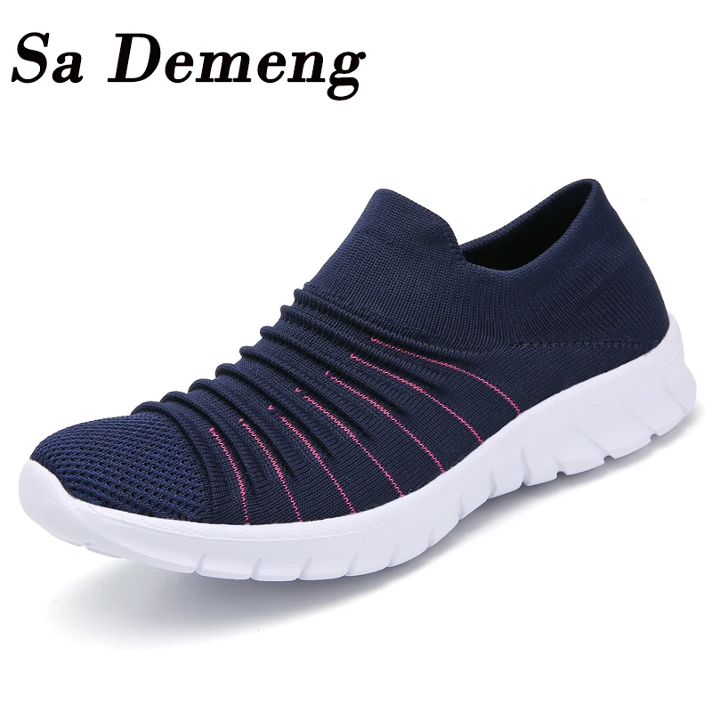 Женские кроссовки без шнуровки Sa Demeng дышащие мокасины плоская подошва