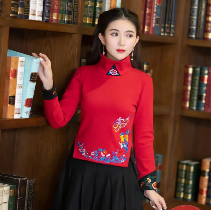 2018 Новая Осенняя теплая футболка с вышивкой | Женская одежда