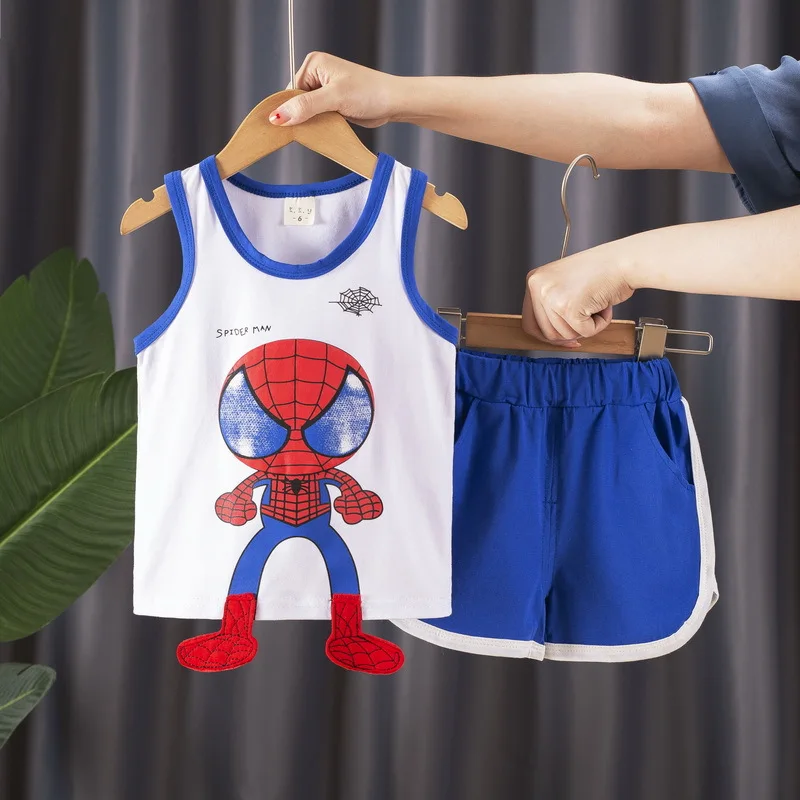 

Newborn Baby Boys Clothes Cartoon Sleeveless Vest T-Shirt+Shorts Sports Set Toddler Girls Clothing Kids Tracksuit For Summer