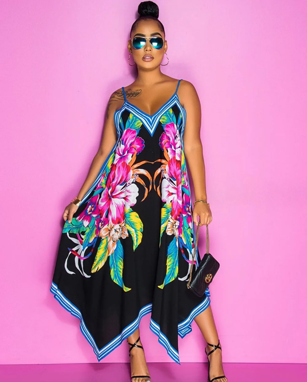 

Women Beach Maxi Dress Floral Print Boho Loose Sleeveless Dresses Casual Spaghetti Strap V-Neck Sexy Party Dress Robe Femme