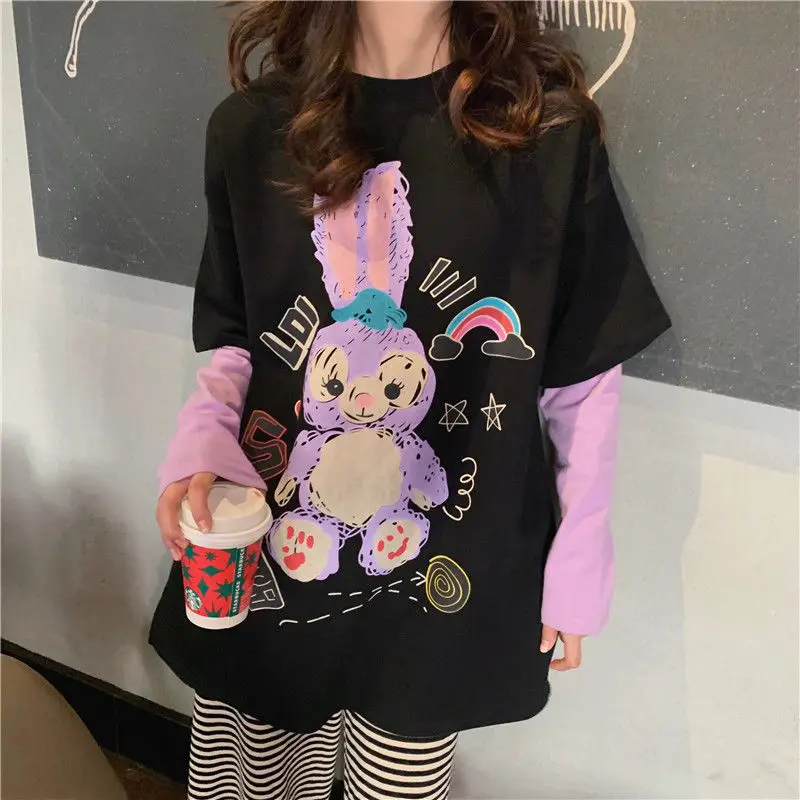 Новинка лета 2021 футболка в Корейском стиле с длинным рукавом и имитацией двух