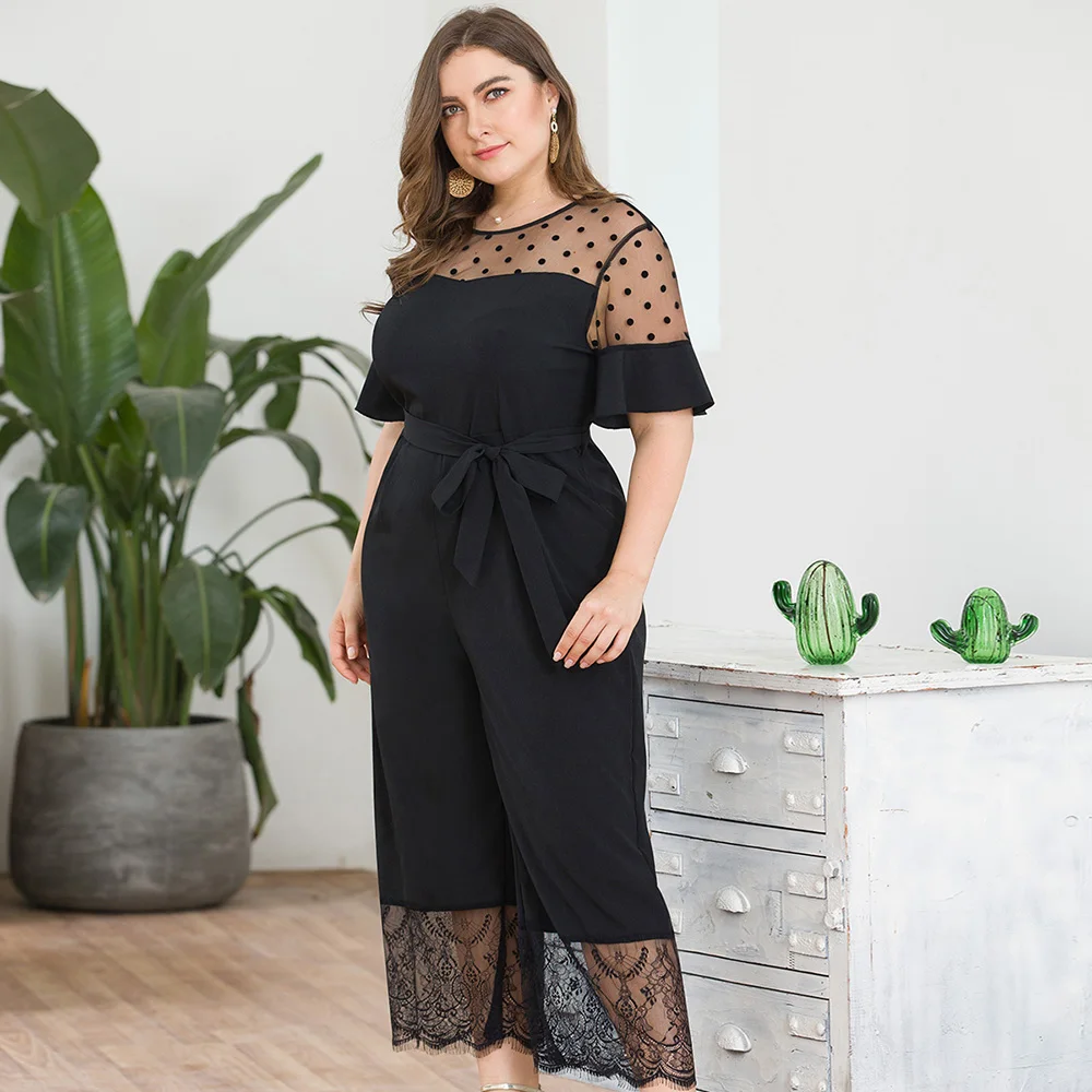 Joineles размер плюс фатин кружева сшивание женские комбинезоны летние черные