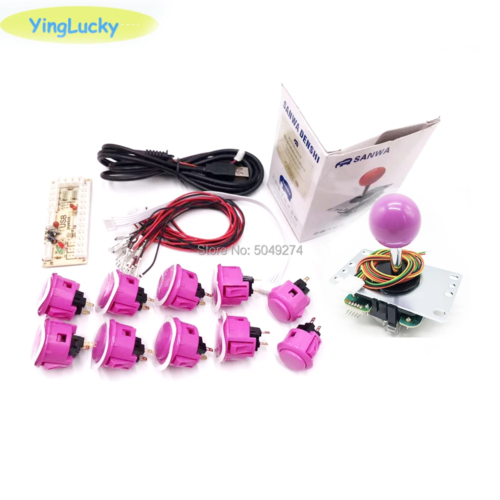 Yinglucky оригинальная Sanwa Япония JLF-TP-8YT OBSF-30 кнопочный USB к ПК нулевой датчик с переходником для JAMMA MAME Комплект Аркады своими руками - Цвет: purple